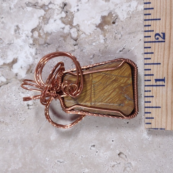 Copper Wire Wrapped Stone Pendant - Picture 3 of 4